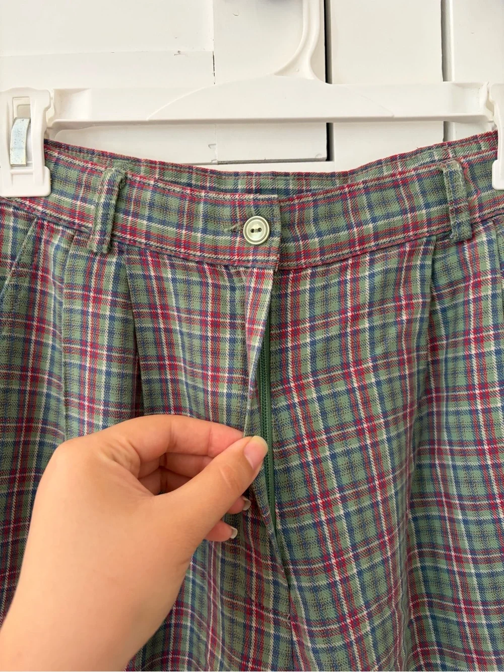 Vintage Jantzen Classics Cotton Green Red Plaid High Waist Shorts Size 8